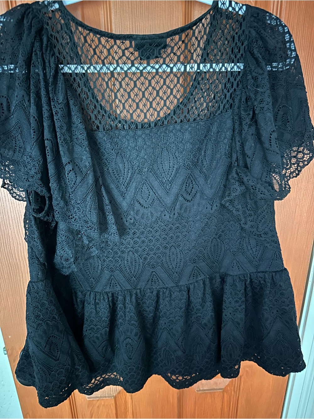 City Chic Black Crochet Peplum Blouse - Picture 2 of 3